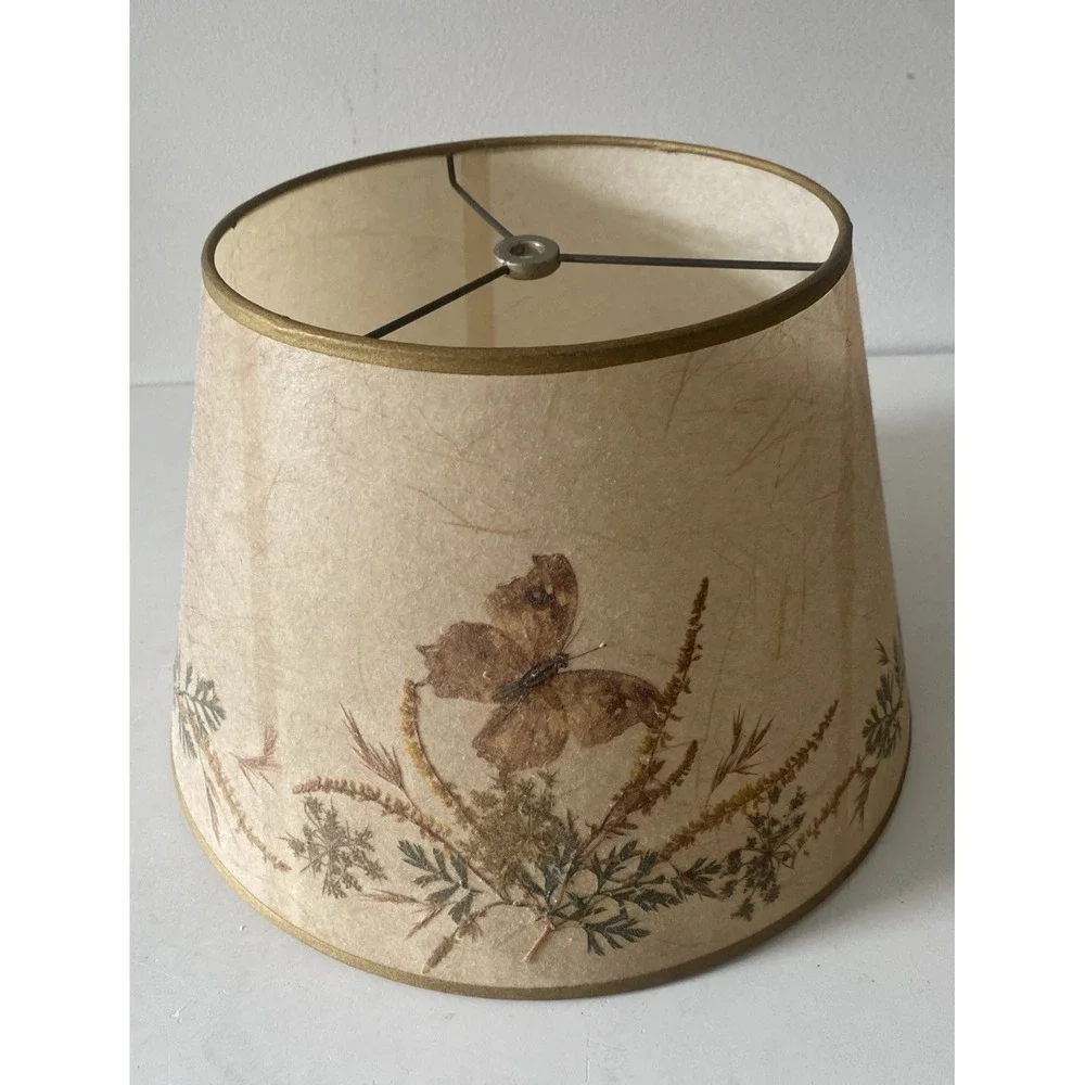 Vtg. Botanical Lamp Shade Dried Pressed Flowers/Leaves/ Butterfly Boho Farmhouse